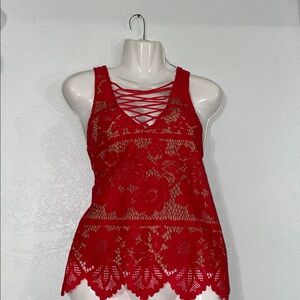 Express Lace scallop halter neck blouse Top reg nude sleeveless sz s